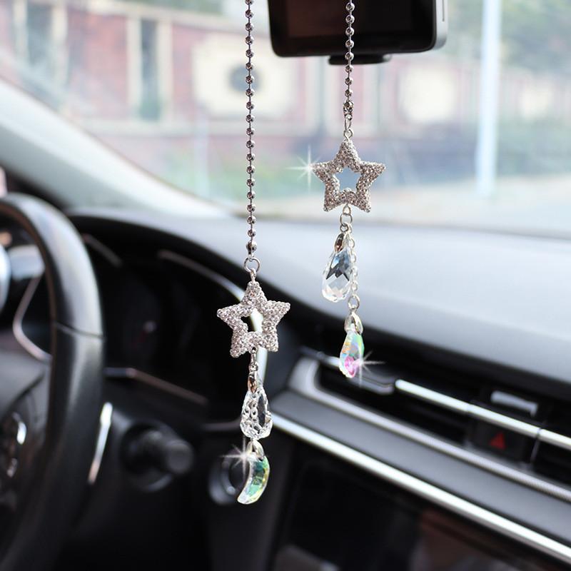 Car Rearview Mirror Pendant Decorative Crystal Hanging Ornament Simple Style Diamond Material