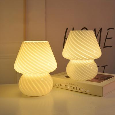 Bordslampa i glas Bordslampa Sänglampa Vintage Randig Liten Svampdekor Stämningsljus Sovrum Vardagsrum