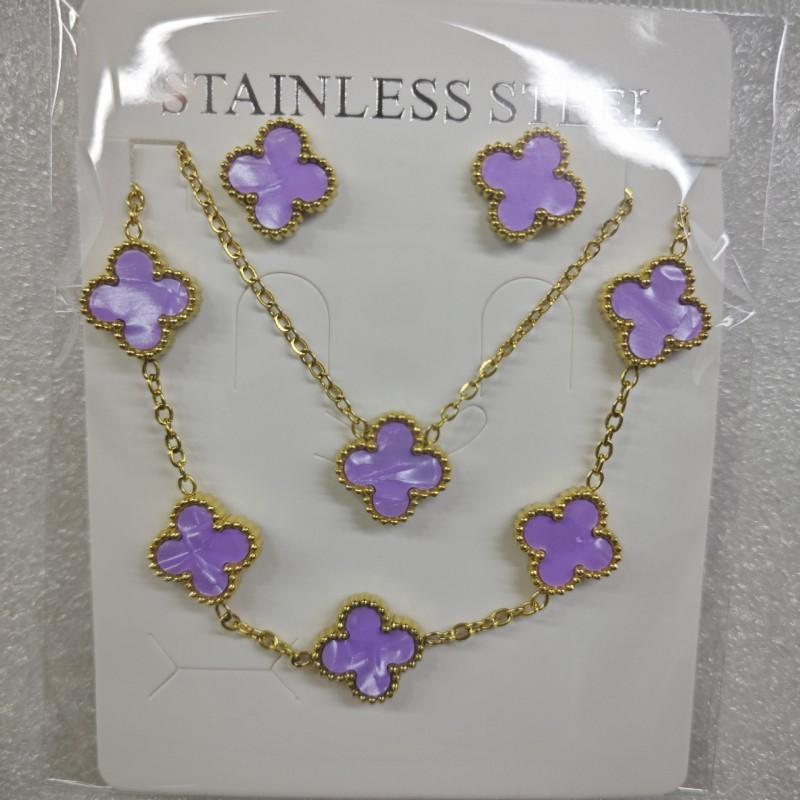 13mm Clover Pendant Necklace Bracelet Earring Set 18K Gold Plated Stainless Steel Jewelry Women Men