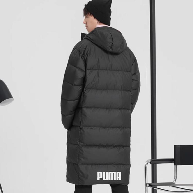 Puma Einfarbige, lässige, lange Daunenjacke mit Kapuze für Herren, Oberbekleidung Schwarz 587721-01