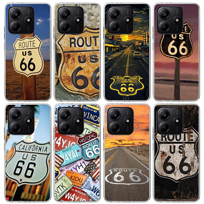 America Route 66 Phone Case For Xiaomi Redmi Note 15 14 14S 13 12S 12 Pro Plus 11S 11 10S 10 4G Cover 11E 11T 5G Print Fundas Re