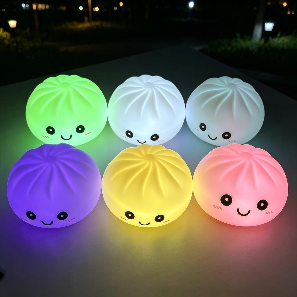Luminous Colored Steamed Dumpling Squeezing Toy Soft Decompression Colored Lamp Luminescence for Anxiety and Bedroom Decoration
