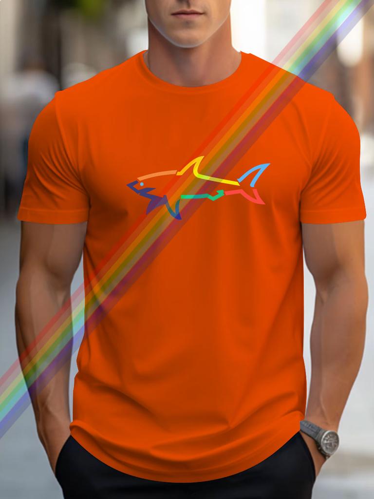 2024 summer new luxury men's fashion Shark print T-shirt pure cotton crewneck casual trend Y2K high-end high quality