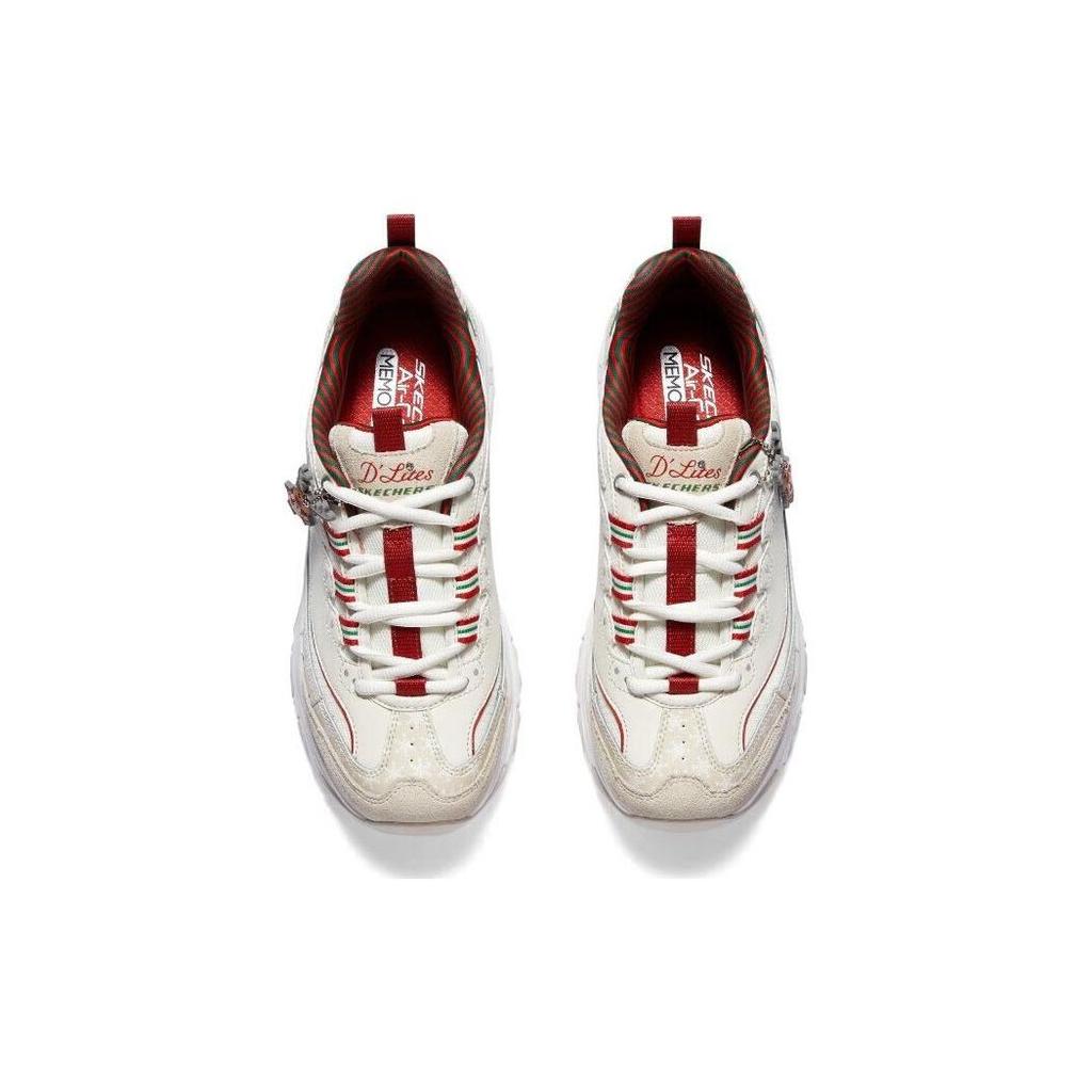 Skechers DLites 1.0 Mesh Synthetic Leather Christmas Comfortable Versatile Trendy Low-Top Dad Shoes Women sneaker White 150037-NTMT