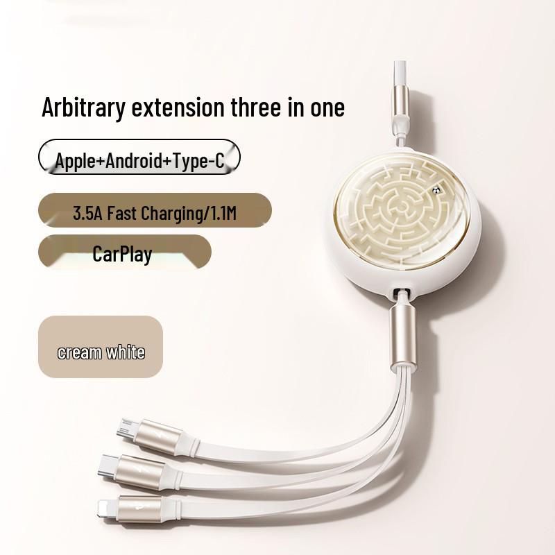 Retractable 3-in-1 USB Fast Charging Cable for Apple, Android, Type-C Devices