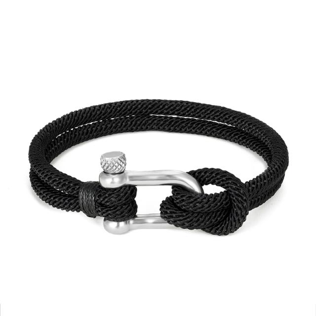 Bracelet de survie en forme de U pour homme et femme, en acier inoxydable noir, avec boucle de sport