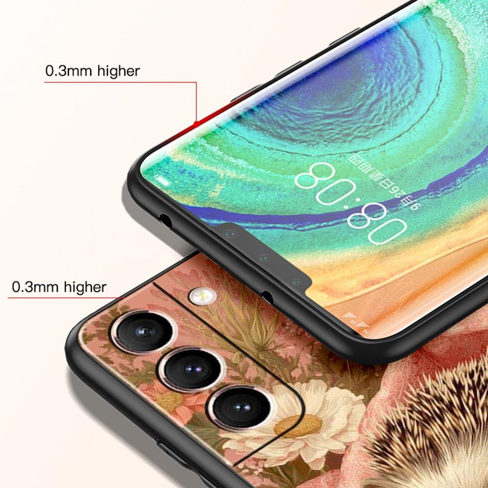 Autumn Cute Hedgehog Design Phone Case For Samsung Galaxy S26 Ultra S25 Plus S24 FE S23 S22 5G S21 S20 Cover Black Soft