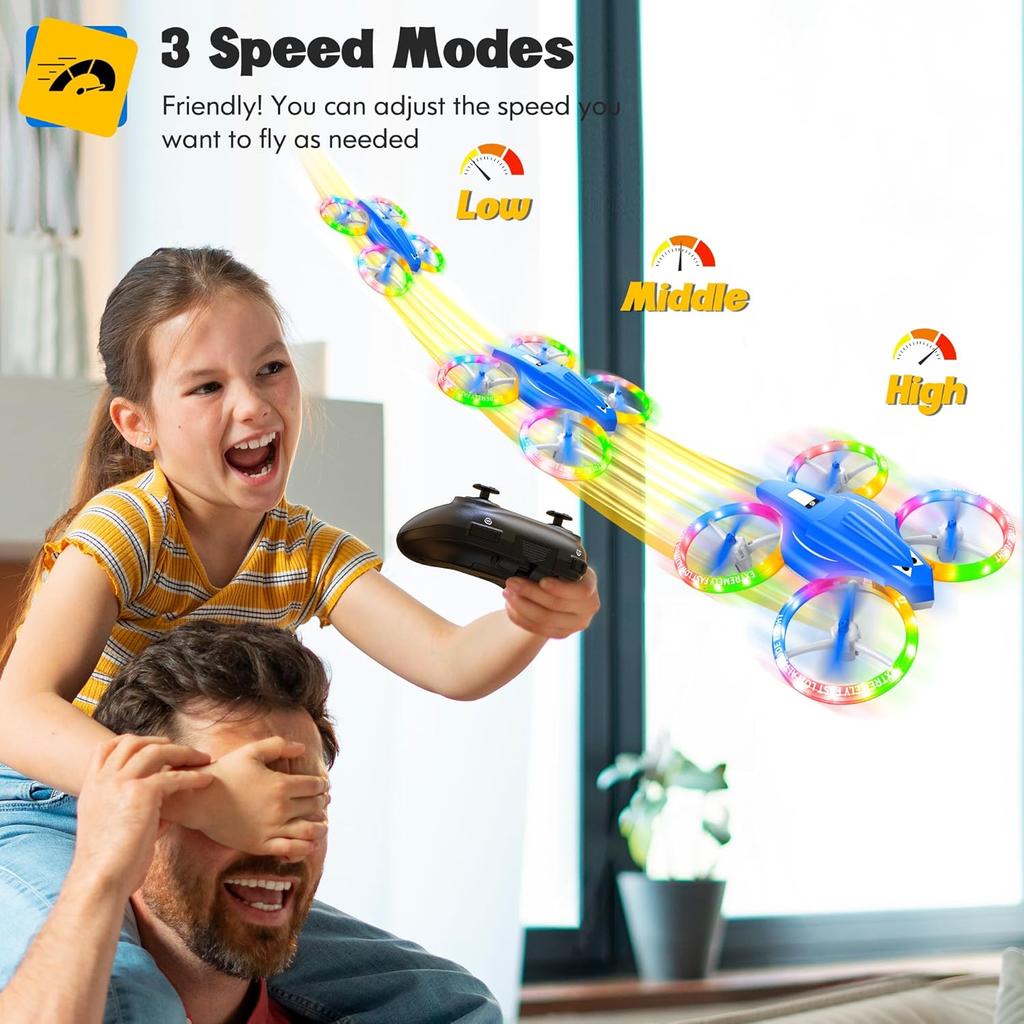 Drones for Kids With Cool Light, Kids Drone with 3D Flip, Altitude-Hold, Self-Rotation, Headless Mode, 3 Speed Modes, One-Click Take-off/Landing,