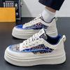 New Designer Print Canvas Shoes for Men  Harajuku Style Blue High Top Sneakers Men Espadrilles Breathable Vulcanized Sneaker