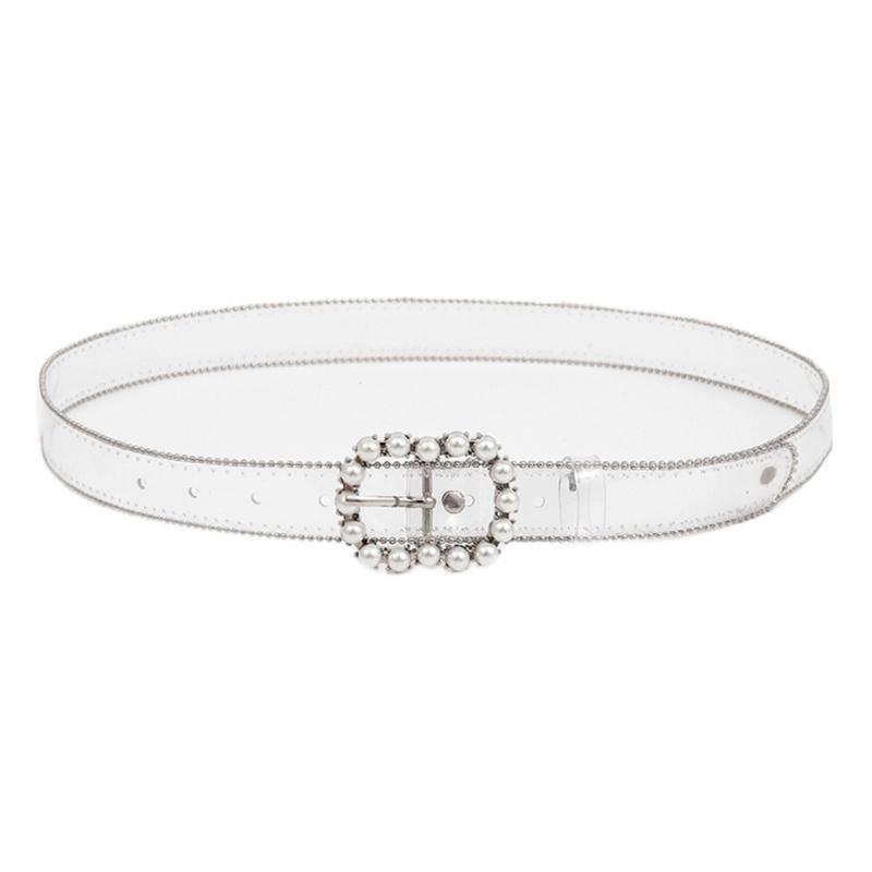 Faux Pearl Adjustable Pin Buckle Belt Dazzling Transparent Waistband Waist Corset for Women Students Slimming Belt