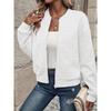 Women's Band Collar Long Sleeve Bomber Jacket Regular Fit Casual Zip Up Quilted Cardigan