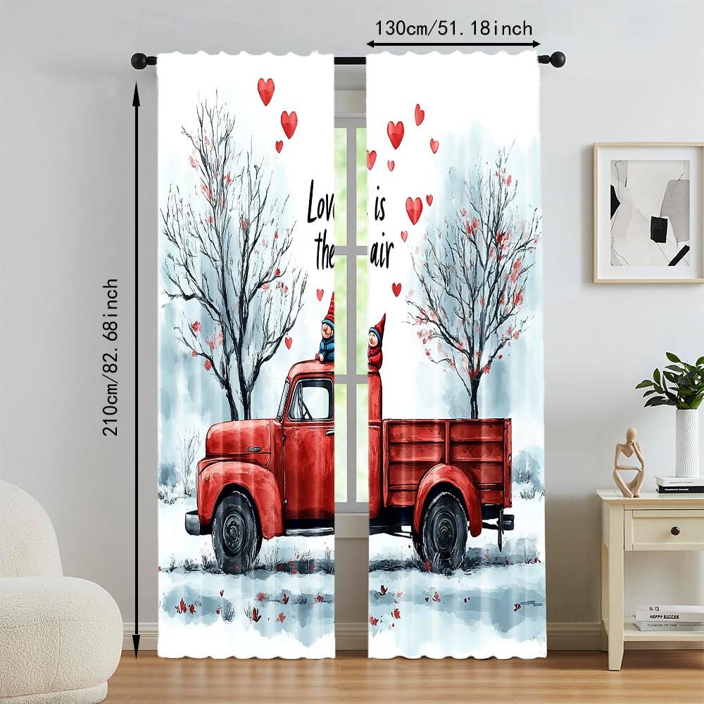2 pcs, versatile polyester transparent curtains for home decoration Valentine's Day (2) for use in bedrooms and living rooms