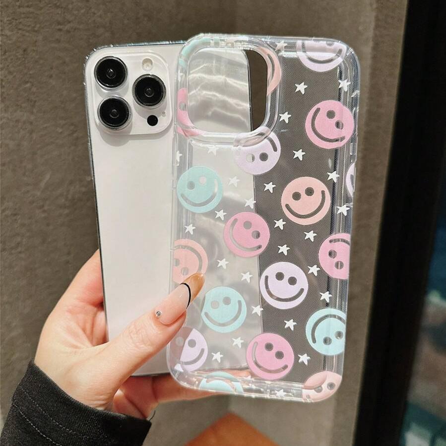 Smiling Face White Star Pattern Phone Case for  Mi 11 Lite 14 13 12 13T 12T Poco X6 X5 X3 F5 Pro Air Cushion Clear Cover