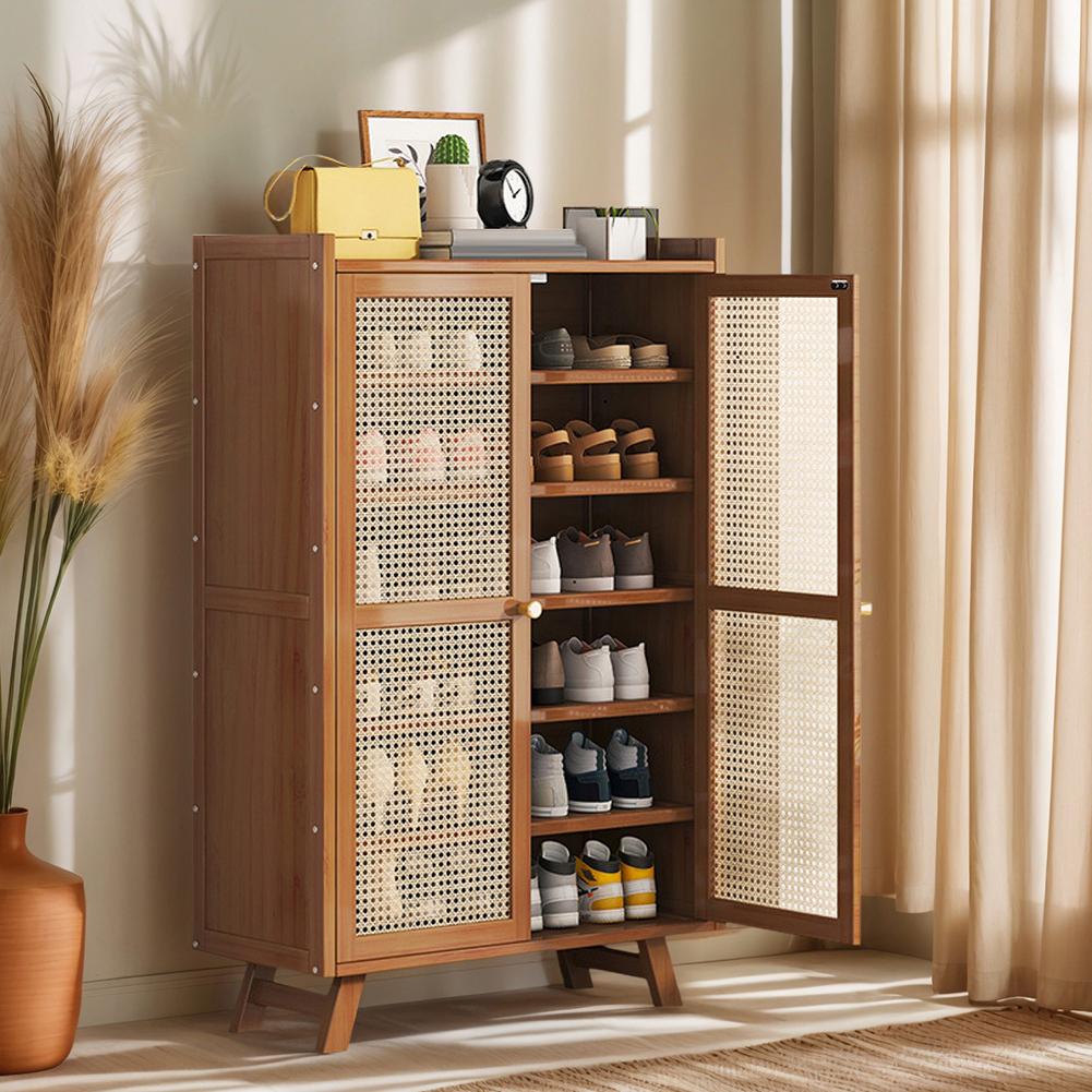 5/7-Tier Wooden Shoe Cabinet with Doors Shoe Storage Cabinet Rack Wooden Shoe Storage Shelves for Entryway Hallway Closet