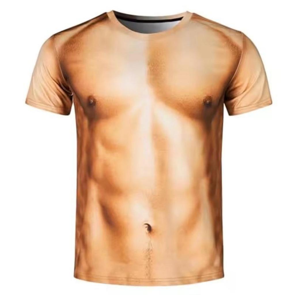 Men's Realistic 3D Muscle Tattoo Printed T-Shirt Funny Novelty Casual Camiseta Summer Holiday Streetwear Short Sleeve Tees