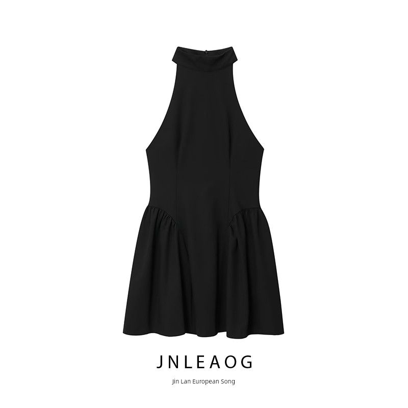 Jnleaog Autumn New Women's Clothing Fashion Style Stylish Sleeveless Ruched Halterneck Dress 3067255