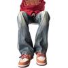 Wasteland Wind Splicing Jeans Men's Autumn American High Street Niche Design Slightly Pull Pants Vibe Wind Straight Pants
