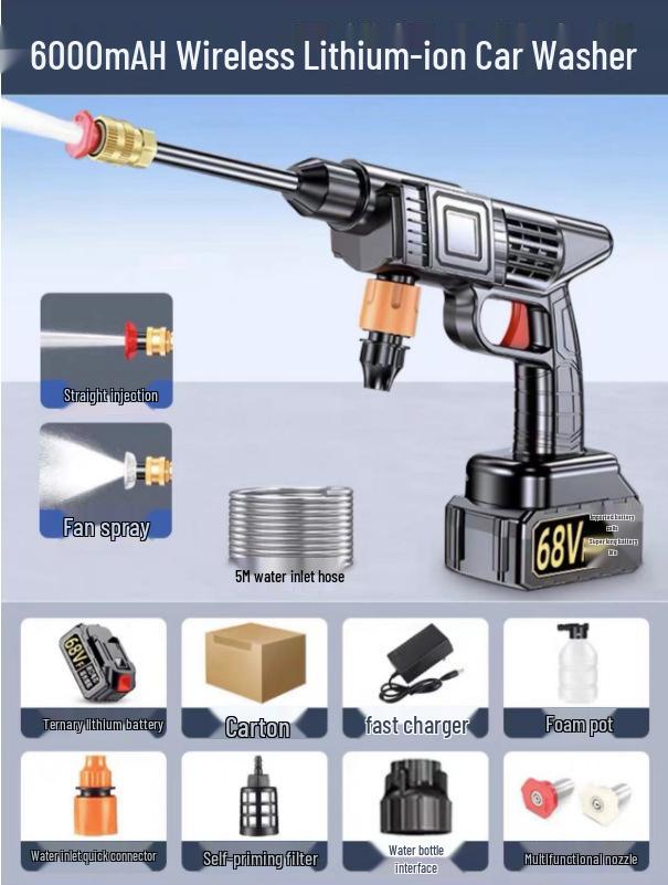 Powerful Portable Wireless Car Wash Water Gun with Lithium Battery