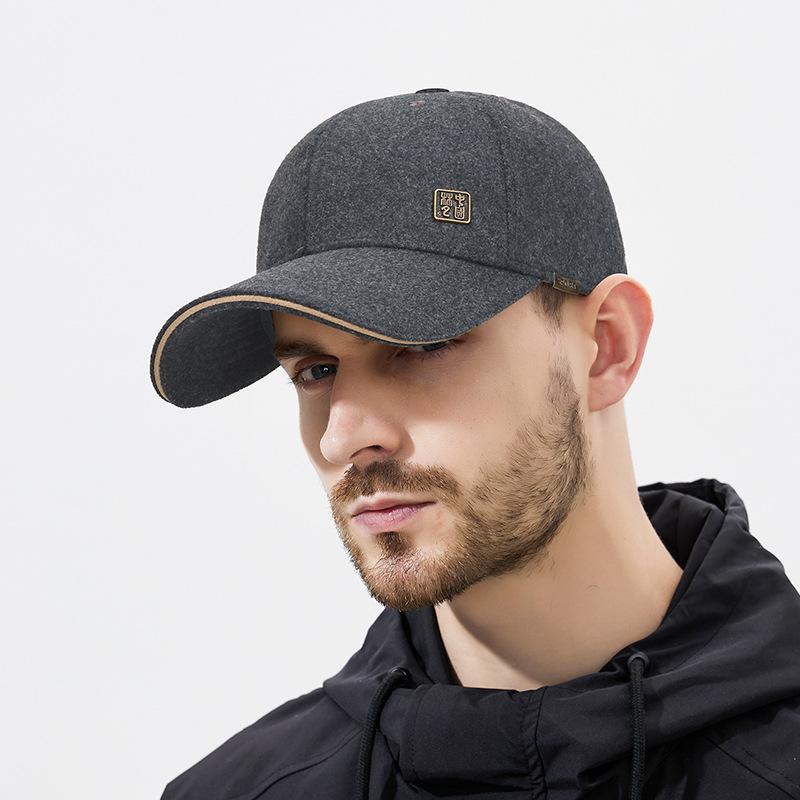 Autumn Winter Wool Warm Baseball Cap Men's Adjustable Cold-Proof Cap