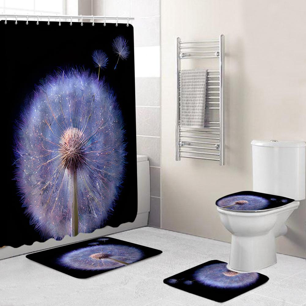 Creative Fashion Series Shower Curtain Floor Mat Combination Four-Piece Set Bathroom Toilet Carpet Shower Room Mat Foot Mat