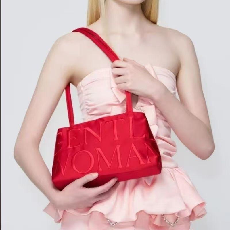 

JIAERDI Fashion Embroidered Letter Handbag Women Solid Color Satin Large Capacity Underarm Bag Ladies Versatile Commute Tote Bag червоний