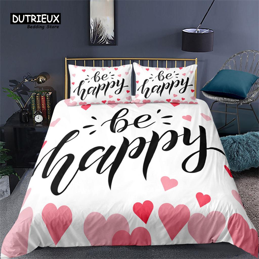 Love Words Duvet Cover Set Romantic Couple Bedding Set Microfiber 3D Love Heart Comforter Cover Single Double Full Queen Size