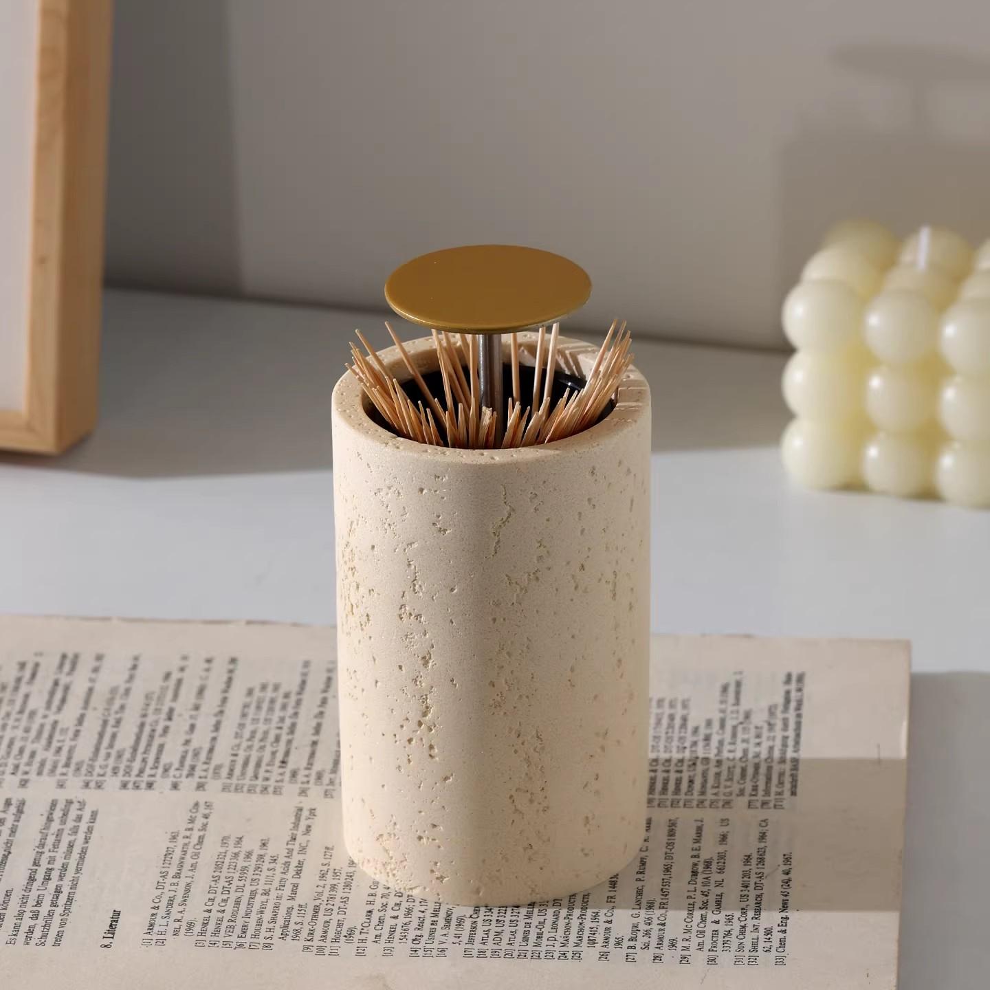 

Sandstone Automatic Toothpick Dispenser, Toothpick Holder, Spliced Leather Wood Grain Decorative Toothpick Box, Household Items