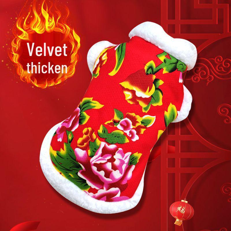 New Chinese Style Floral Cotton Clothes for Small Dogs & Cats - Autumn/Winter Wear