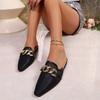 Spring 2025 new women's mules Pointed slippers outdoors Muller Fashion metal chain design Office casual shoes Large size