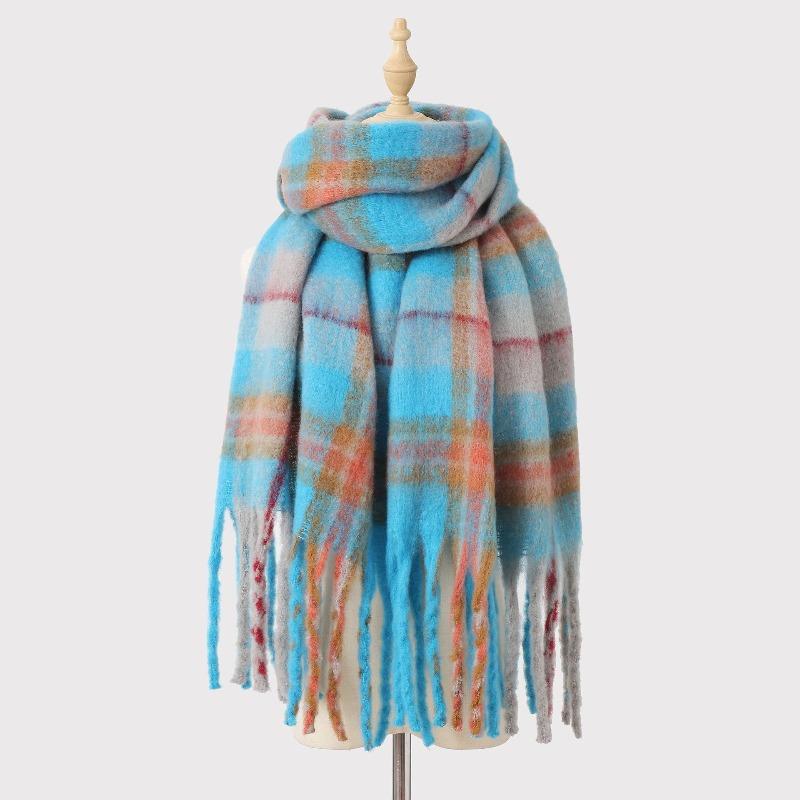 Winter warm mohair plaid fringed scarf female designer high-end versatile soft atmosphere scarf