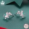 Everle Christmas Tree Stud Earrings, S925 Sterling Silver, Rhodium Plated Holiday Jewelry