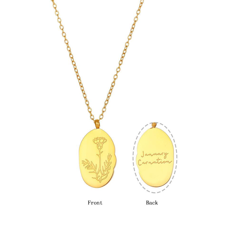 December Necklace With Irregular Birth Flower Pendant In Titanium Steel For Unisex Gift Style A