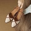Fashion NEW Summer Women Sandals Split Leather Shoes for Women Pointed Toe Chunky Heel Shoes Cover Toe Slingback Hollow Designer Sandals