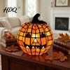 Jack-O-Lantern Nigh Light 1/2Pcs Halloween Bow Pumpkin Light Stained Glass Desk Lamp Table Centerpieces Spooky Decoration for Home Office Fall