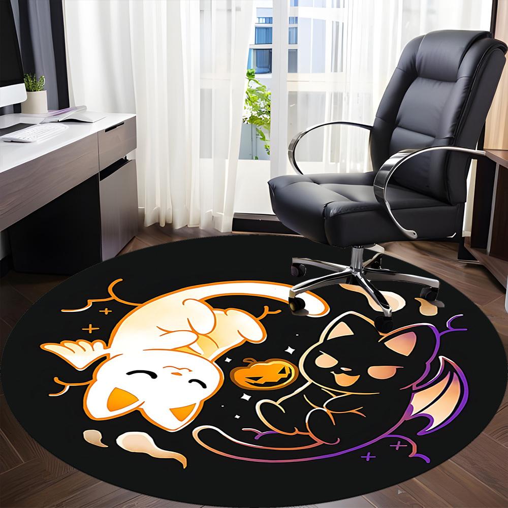 1pc Halloween Cats Office Round Area Rug, Under Office Chairs Bedroom Living Room Home Decor, Room Deco, Available in Various Sizes