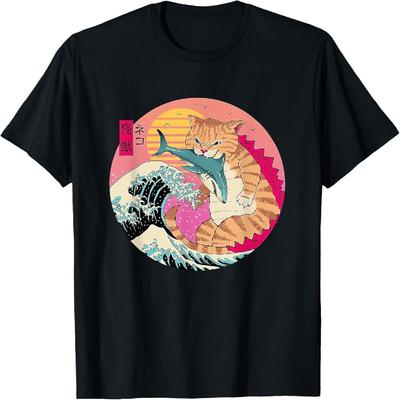 Catzilla Vintage Cute Cat Art Japanese Cat Lover For Girls T-Shirt