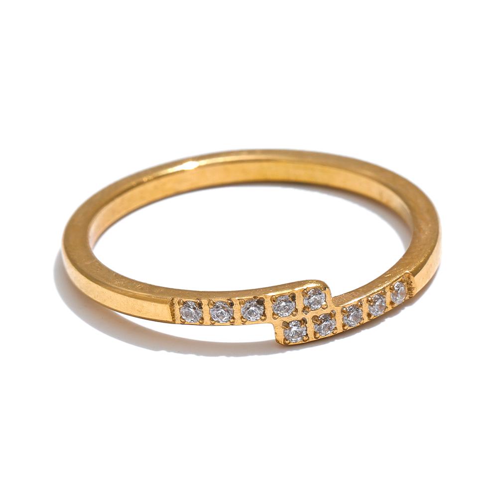 

Yhpup Thin Stainless Steel Cubic Zirconia Chic Golden Ring 18K PVD Plated Rust Proof Delicate Zircon Finger Jewelry for Women 6
