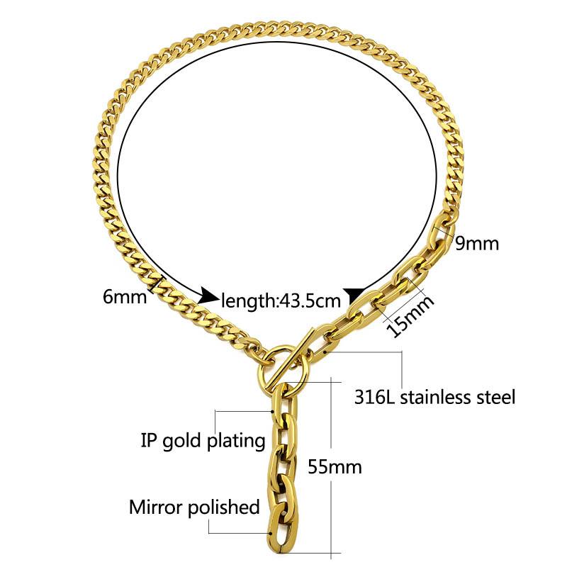 Stainless Steel Hip Hop Cuban Link Chain for Women Men T bar Toggle Clasp Long Chain Pendant Charm Choker Necklace Party Jewelry