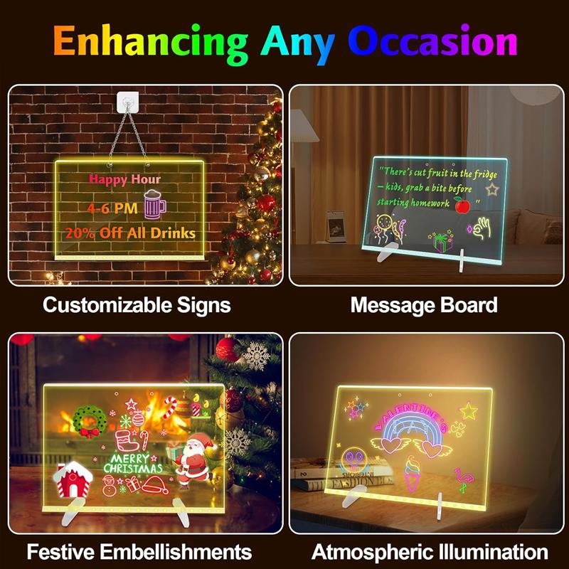 LED Note Board DIY Acrylic Night Light Board with 7 Pens Luminous Drawing Painting Board Message Board For Kids Birthday Gift