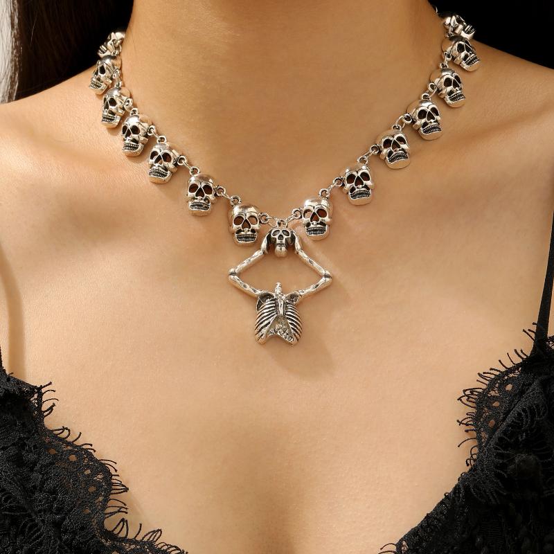 Halloween Skull Necklace Gothic Dark Skeleton Pendant Collarbone Chain Men Women Necklaces Jewelry Accessory Gifts