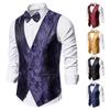 Men Stage Show Suit Vest with Bow Tie Printing Single-Breasted Dress Vest