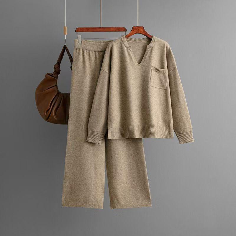Fashion Wind Fashion Elegant Knitting Sweater Pants Suit Knitted Sweater and Pants Set