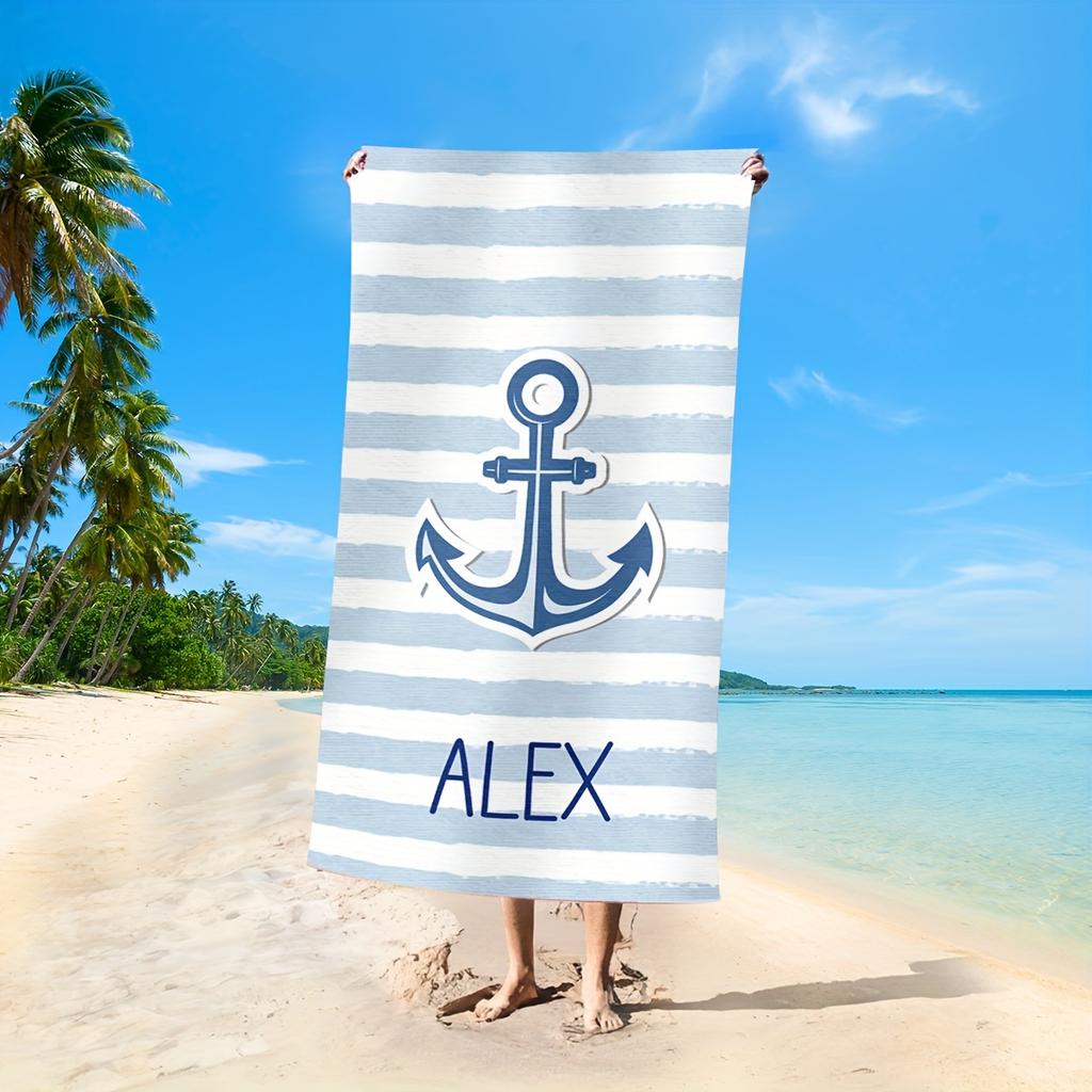 Asciugamano da Spiaggia Personalizzato a Strisce Nome/Logo Personalizzato Asciugamano Sovradimensionato in Microfibra Regalo per Feste Estive per Spiaggia Nuoto Bagno Sport