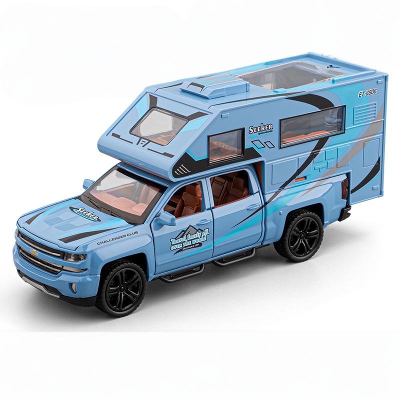 1/32 Chevrolet Blazer Chalet Camping RV SUV Alloy Diecast Model Sound Light Doors Opened Toys Holiday Gifts For Friends Display