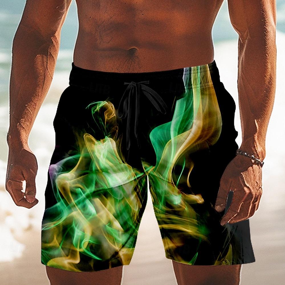 Men's Optical Illusion Flame Neon Glow Swim Trunks Swim Shorts Board Shorts Mid Waist Fashion Casual Outdoor Vacation