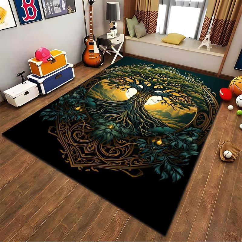 Mystical Tree of Life Pattern Carpet with Golden Sunrise Design Suitable for Use As an Anti-slip for Living Room Bedroom Sofas