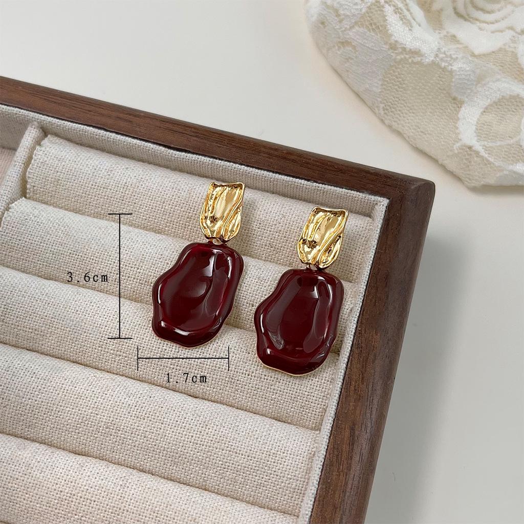 Ancola Red Drop Earrings: Women's Retro Chic, Fair-Skin Enhancing, Luxury Ear Jewelry.
