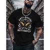 European Size Men'S Casual Crew Neck T-Shirt, Unsociable Butterfly Print, Short Sleeve, Regular Fit, Breathable Knit Fabric, Summer Fashion Top