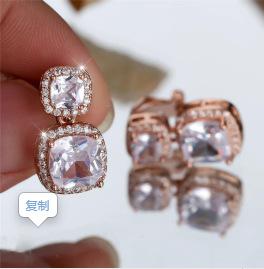 

Hot-selling double-layer square full diamond earrings, women s temperament dinner versatile retro court style jewelry