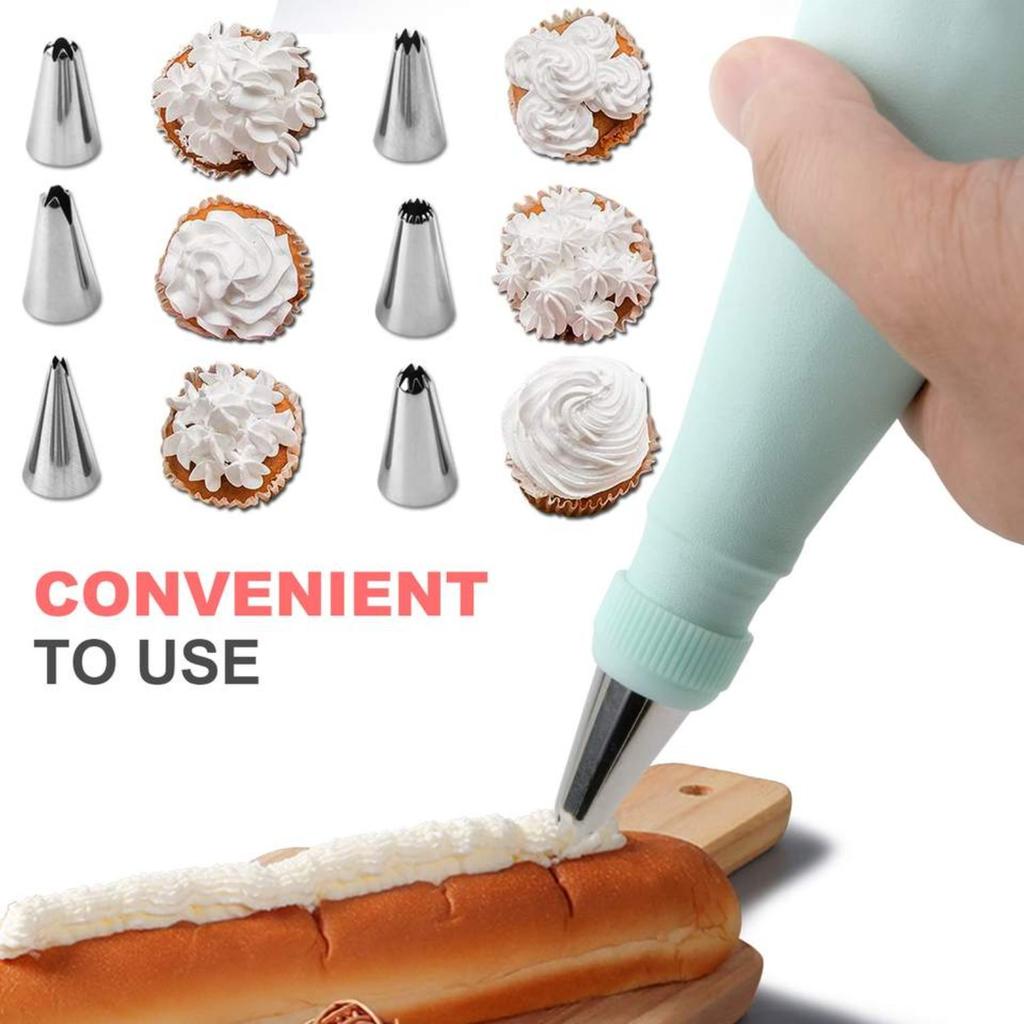 Piping Bags and Tips Set Cake DIY Decorating Kit with Stainless Steel Nozzle Reusable Silicone Pastry Cake Decorating Tools